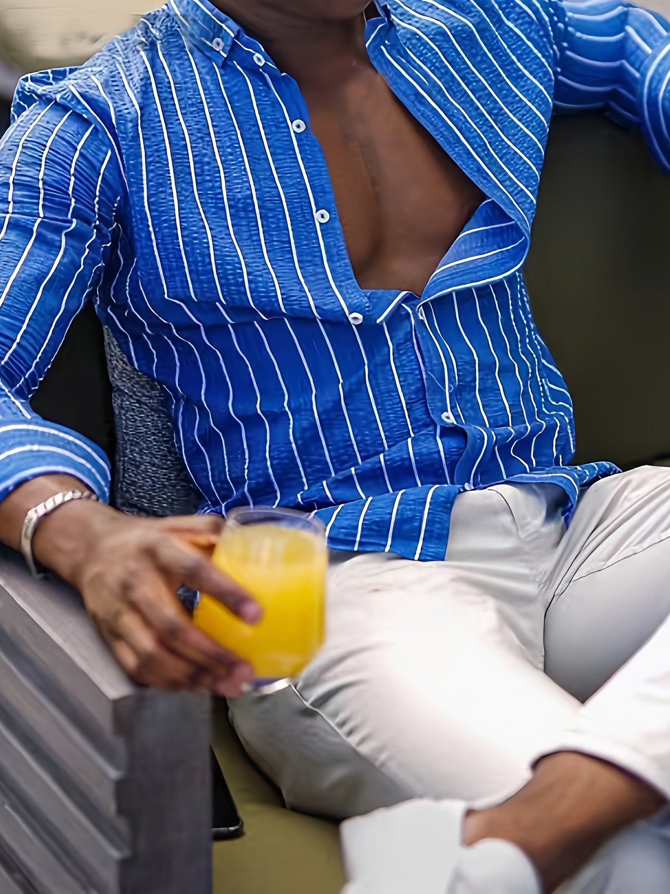 Casual Striped Men's Daily Thin Long Sleeve Button Up Shirt For Spring Summer Outdoor, Gift For Men
